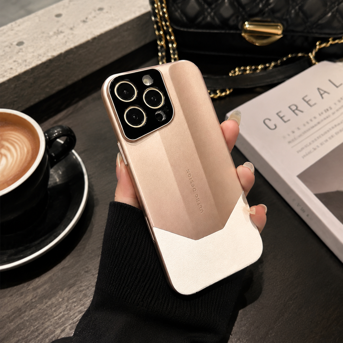 Premium iPhone Case Luxury Contrast Color Leather PC Hybrid Protective Cover Shockproof Anti Scratch Camera Lens Protection Slim Full Coverage