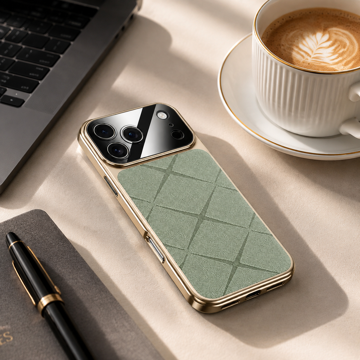Premium iPhone Case Luxury Leather Frame Plating Protective Cover Shockproof Bumper Camera Lens Protection Anti Scratch Slim Full Coverage