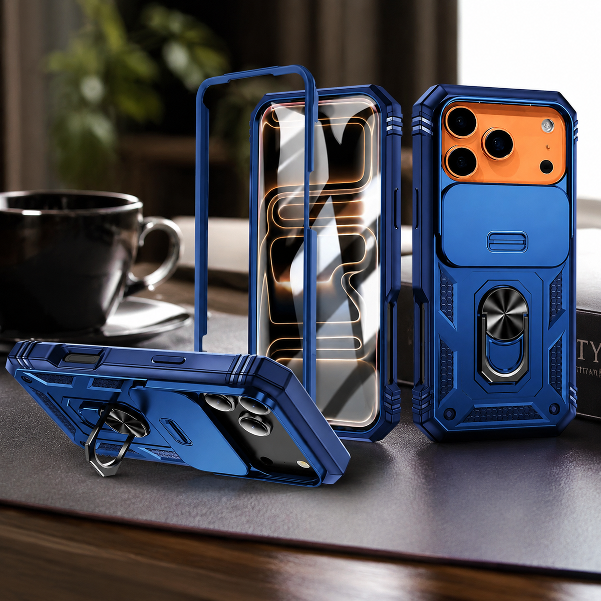 Premium iPhone Case Magnetic Armor Shockproof Protective Cover 360 Degree Rotating Ring Holder Camera Lens Protection Anti Scratch Full Coverage