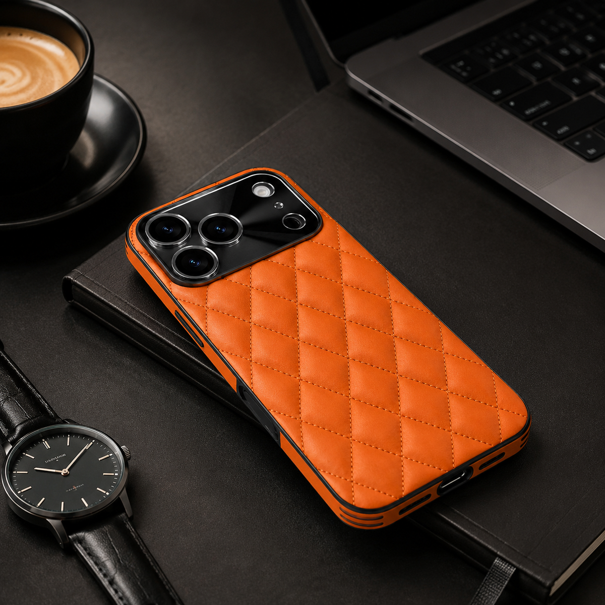 Premium iPhone Case Argyle Pattern PU Leather Protective Cover Shockproof Camera Lens Protection Anti Scratch Anti Fingerprint Slim Full Coverage