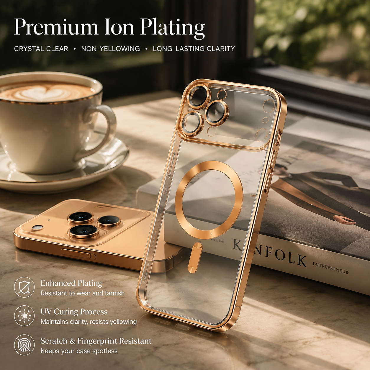 Premium iPhone Case MagSafe Compatible Magnetic Clear Protective Cover Shockproof Soft TPU Camera Lens Protection Slim Plated Full Coverage