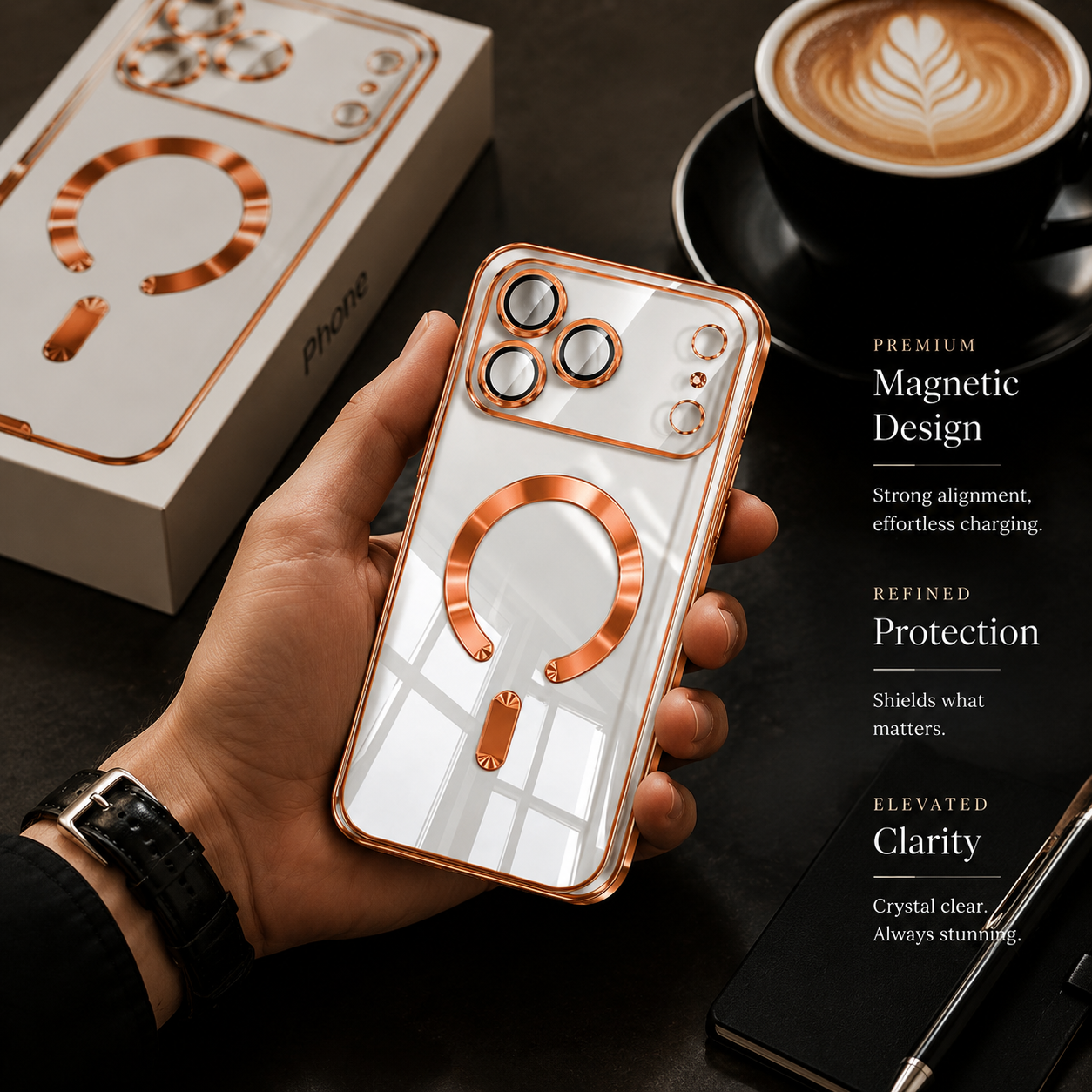 Premium iPhone Case MagSafe Compatible Magnetic Clear Protective Cover Shockproof Soft TPU Camera Lens Protection Slim Plated Full Coverage